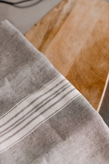 Maison Linen Tea Towel - Charcoal with White Stripes