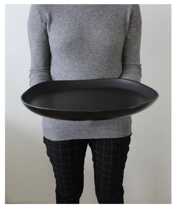 Handmade Stoneware Serving Platter - Round | Dadasi: Matte Black