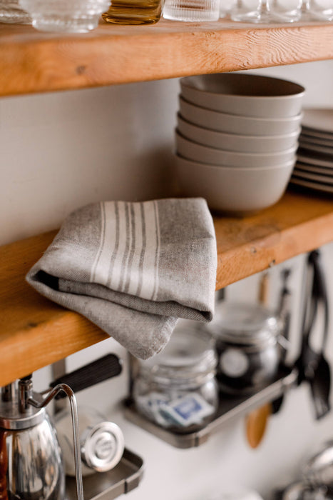 Maison Linen Tea Towel - Charcoal with White Stripes