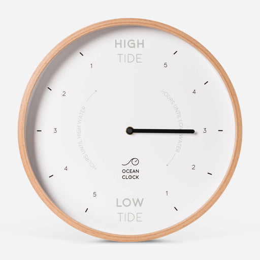 White wooden tide clock: Oyster / Anglais