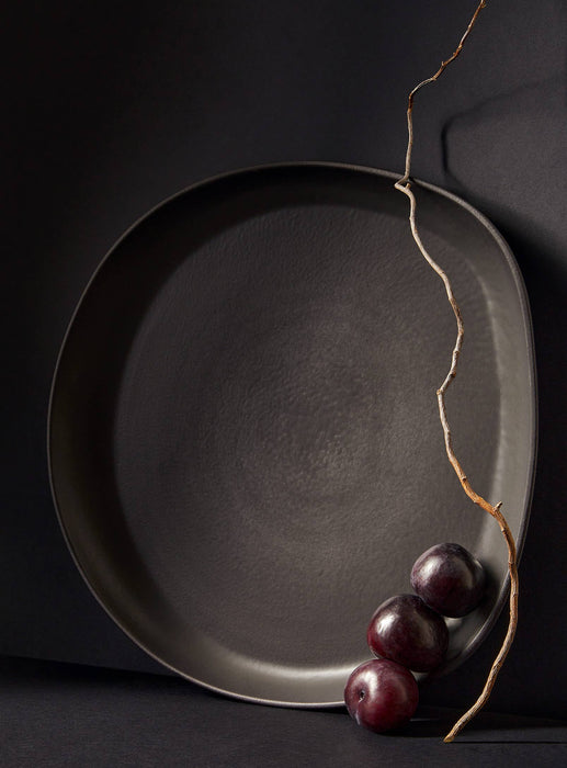Handmade Stoneware Serving Platter - Round | Dadasi: Matte Black