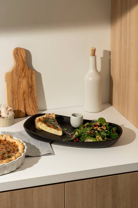 Mini Handmade Long Stoneware Serving Platters  | Dadasi: Matte Black / Medium