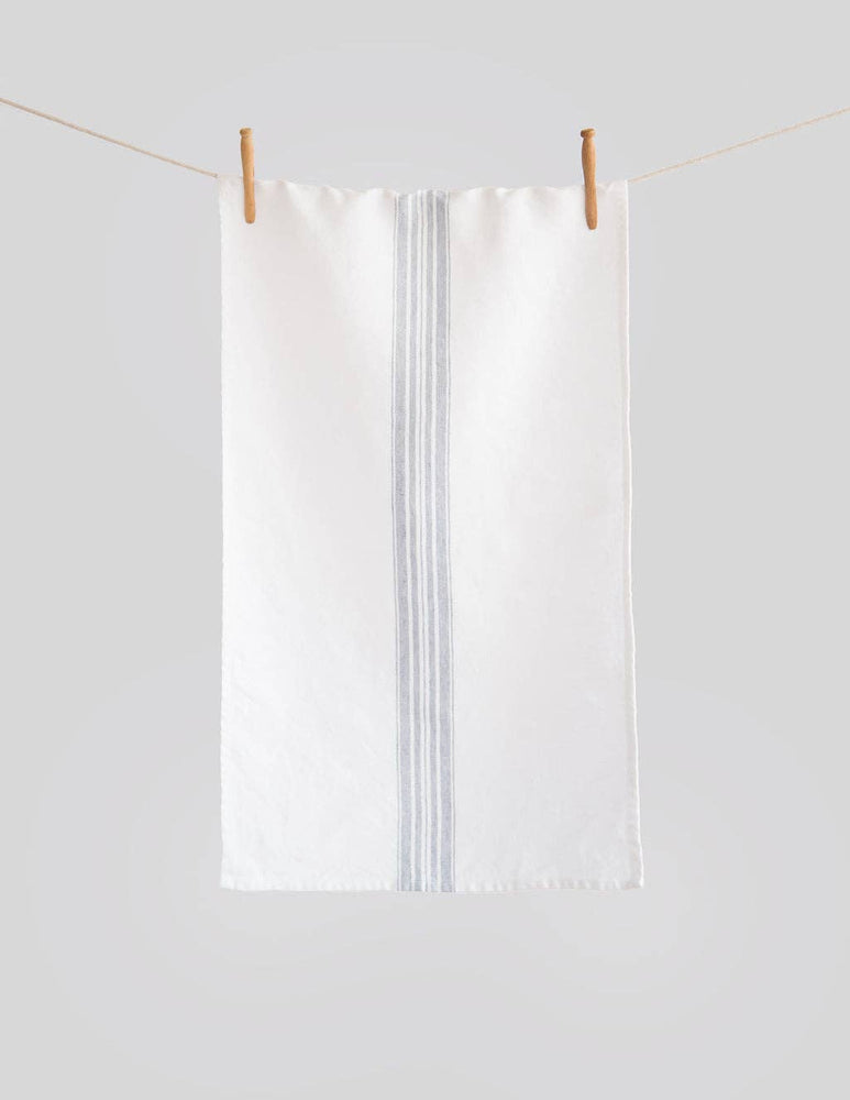 Maison Linen Tea Towel - White with Blue Stripes