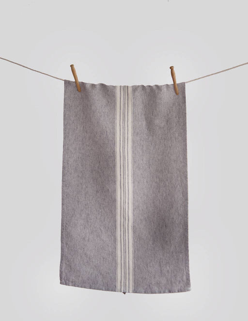 Maison Linen Tea Towel - Charcoal with White Stripes