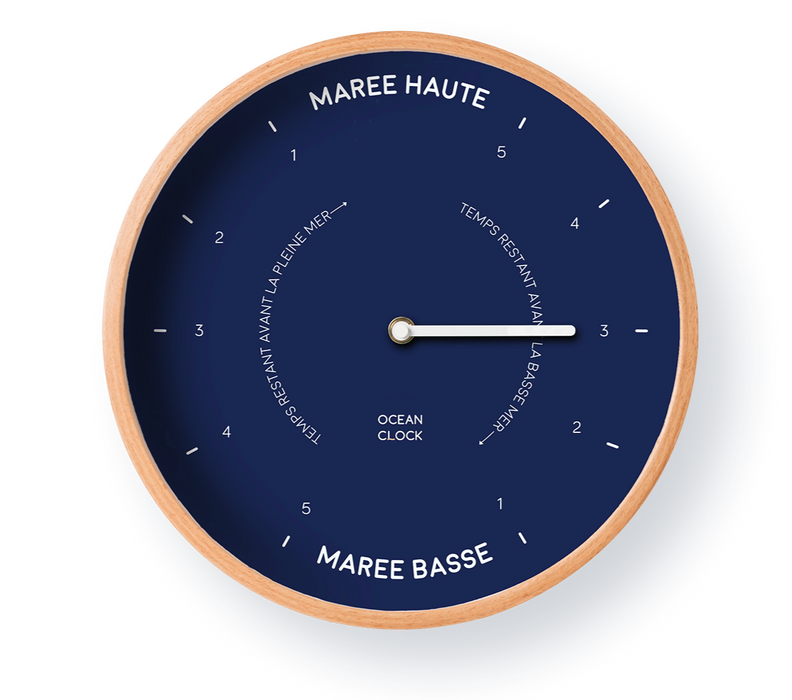 Navy blue wooden tide clock: Marine / Anglais
