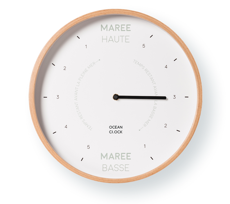 White wooden tide clock: Oyster / Anglais