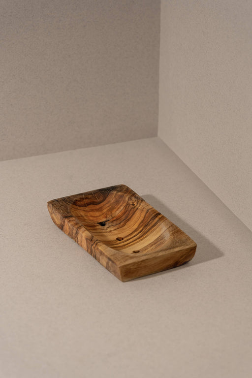 Natural Olive Wood Soap Holder - Draining Holes: Rectangular